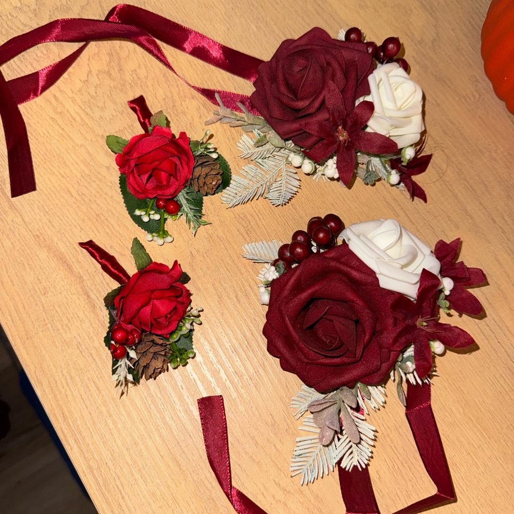 Elegant Burgundy and White Floral Corsage Set
